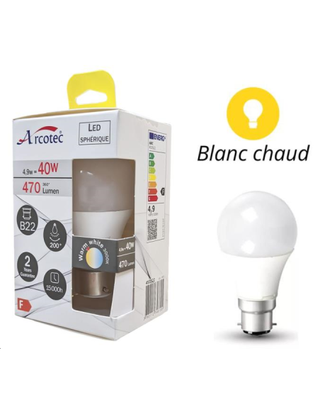 AMPOULE LED B22 GLOBE EQUIV 40W