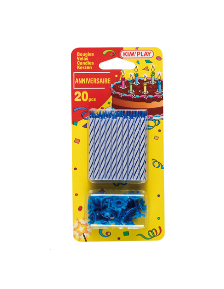 BOUGIES ANNIVERSAIRES BLEUES 20 pcs