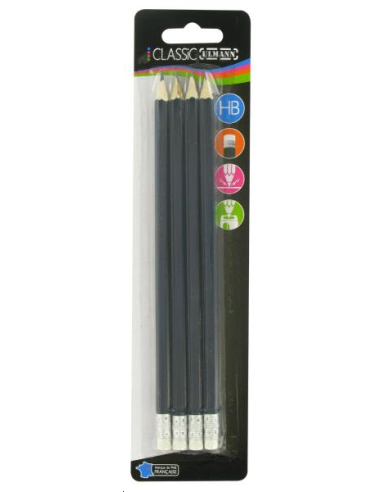 CRAYONS A PAPIER HB + GOMME 4PCS