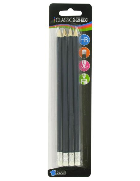 CRAYONS A PAPIER HB + GOMME 4PCS