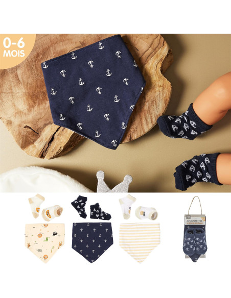 CHAUSSETTES+BAVOIR GARCON 0-6MOIS