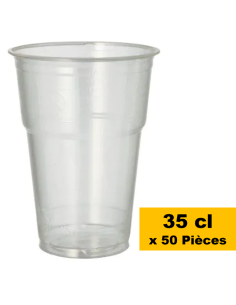 GOBELETS BIERE REUTILISABLES PLASTIQUE TRANSPARENT 35 CL (X 50 PCS)