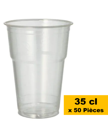 GOBELETS BIERE REUTILISABLES PLASTIQUE TRANSPARENT 35 CL (X 50 PCS)