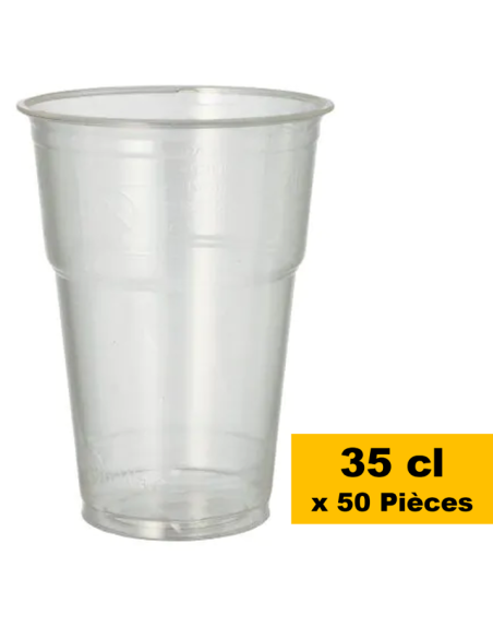 GOBELETS BIERE REUTILISABLES PLASTIQUE TRANSPARENT 35 CL (X 50 PCS)
